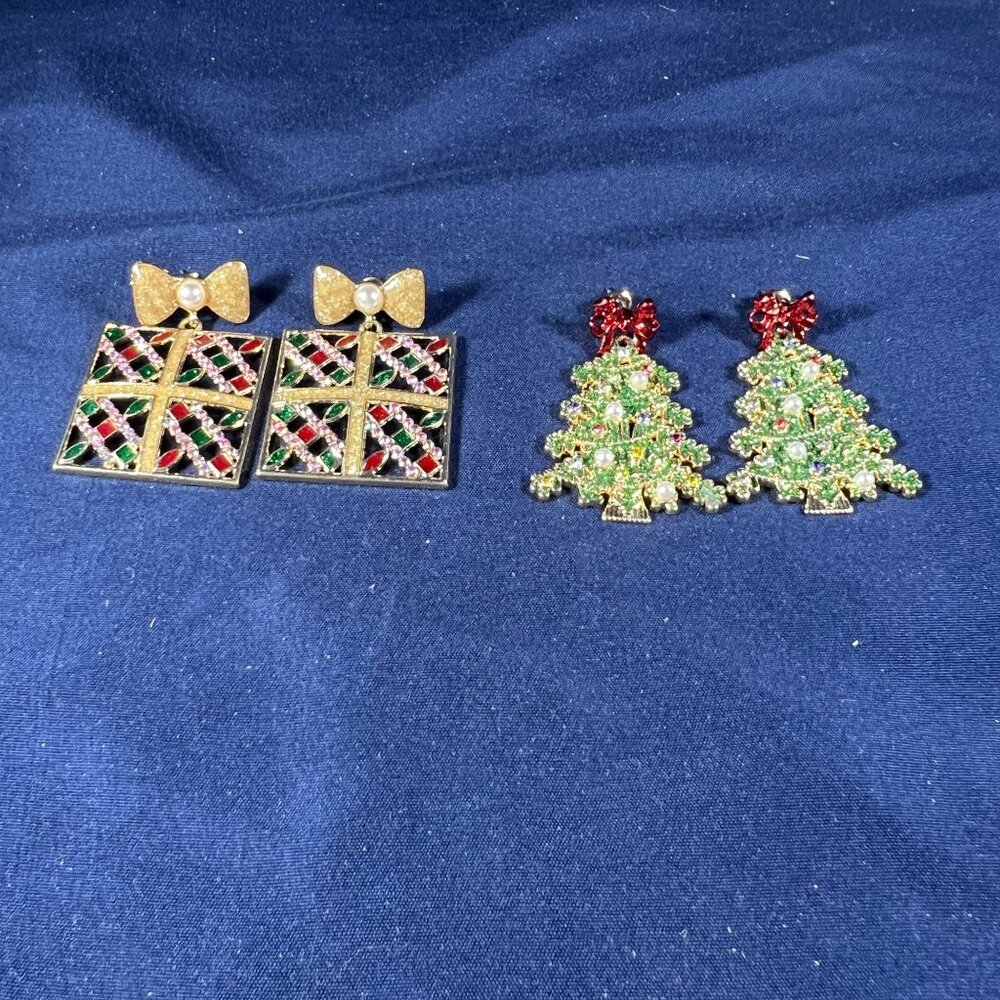 Sugarfix Holiday Earrings Set Of 2 - Christmas Tree & Gift Box Designs